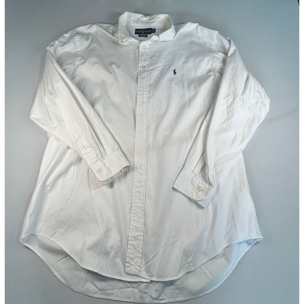 Ralph Lauren Yarmouth White Oxford Button Down Shirt Mens 17.5 34/35 Long Sleeve